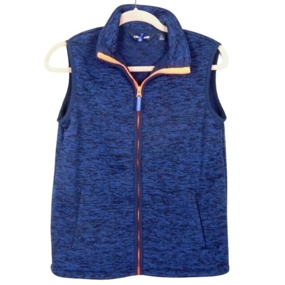 Lands End Kids Boys True Navy Heather Full Zip‎ Front Sweater Fleece Vest Small - Picture 2 of 12